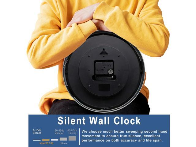 HITO 12 Inch Silent Wall Clock Battery Operated Non Ticking Glass Cover Silver Aluminum Frame, for Kitchen, Bedroom, Home Office, Living Room Decor...