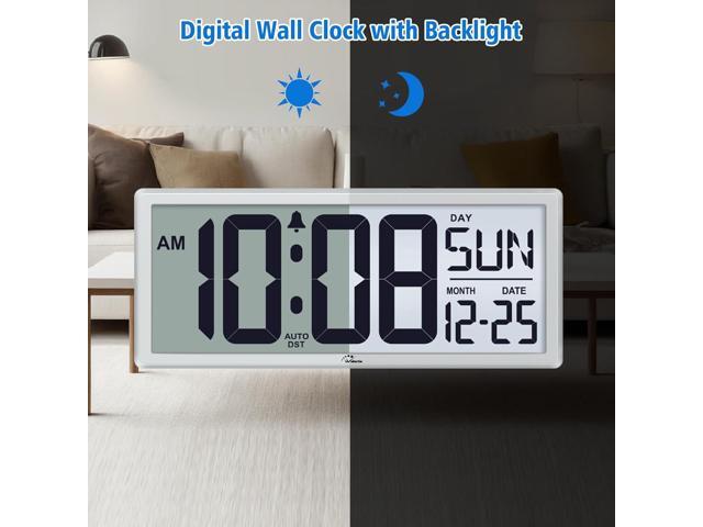 WallarGe Backlight Digital Wall Clock Battery Operated - with Temperature and Date 14.5'' Large Digital Wall Clock, Easy to Read and Set, Auto DST