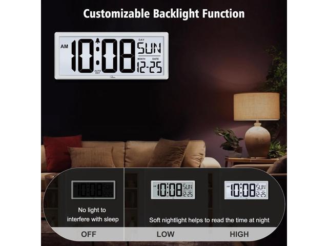 WallarGe Backlight Digital Wall Clock Battery Operated - with Temperature and Date 14.5'' Large Digital Wall Clock, Easy to Read and Set, Auto DST