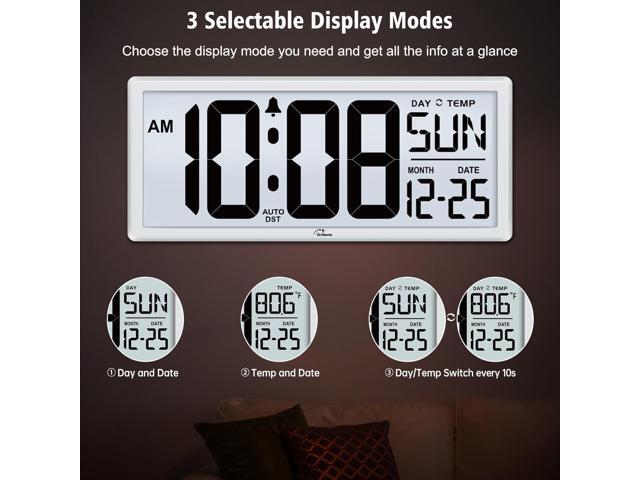 WallarGe Backlight Digital Wall Clock Battery Operated - with Temperature and Date 14.5'' Large Digital Wall Clock, Easy to Read and Set, Auto DST