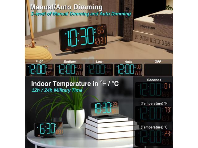 KOSUMOSU Alarm Clocks for Bedrooms, 6.7' Black Small Digital Clock LED, Desk Alarm Clock with Auto Dimming,Seconds, Day of Week, Indoor...