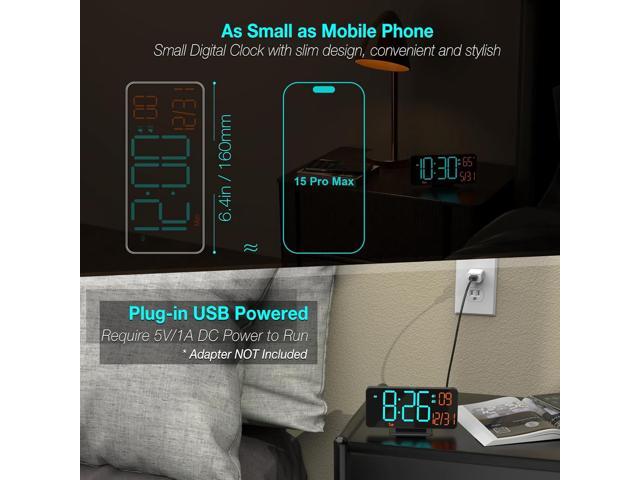 KOSUMOSU Alarm Clocks for Bedrooms, 6.7' Black Small Digital Clock LED, Desk Alarm Clock with Auto Dimming,Seconds, Day of Week, Indoor...