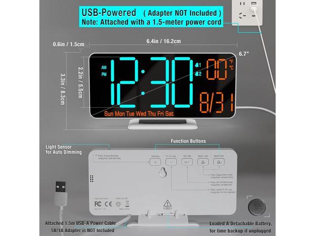 KOSUMOSU Alarm Clocks for Bedrooms, 6.7' Black Small Digital Clock LED, Desk Alarm Clock with Auto Dimming,Seconds, Day of Week, Indoor...