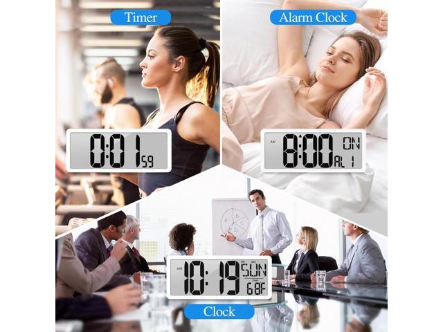 Large Digital Wall Clock with Backlight 15 Inch Digital Alarm Clock for Bedroom Wall Clocks Battery Operated Large Display with Temperature Desk...