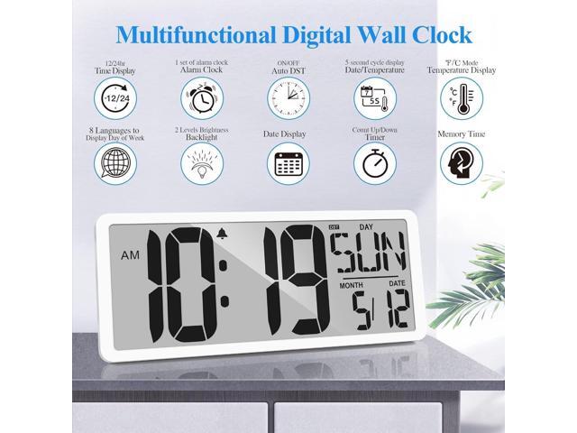 Large Digital Wall Clock with Backlight 15 Inch Digital Alarm Clock for Bedroom Wall Clocks Battery Operated Large Display with Temperature Desk...