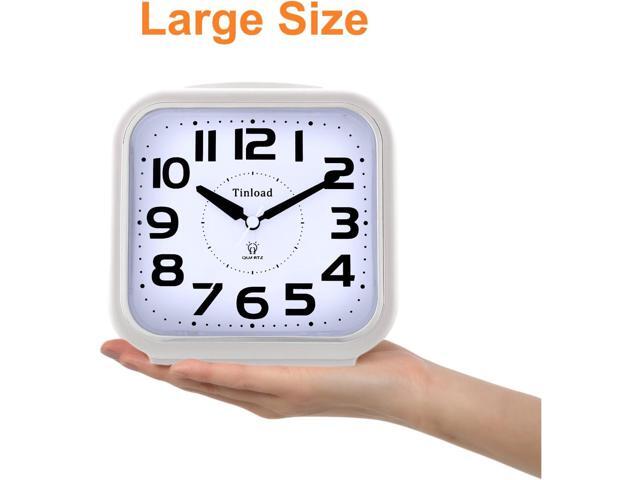 5.5' Large Analog Alarm Clock Silent Non Ticking, Gentle Wake, Beep Sounds, Increasing Volume, Battery Operated Snooze and Manual Light, Easy...