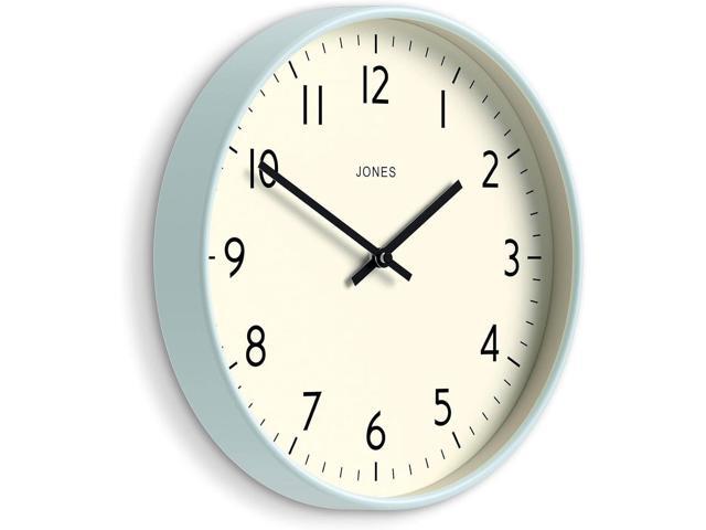 JONES CLOCKS Studio Wall Clock Modern Round Clock 12 inch Pale Blue Easy to Read Numbers Versatile Design for Kitchen, Living Room or...