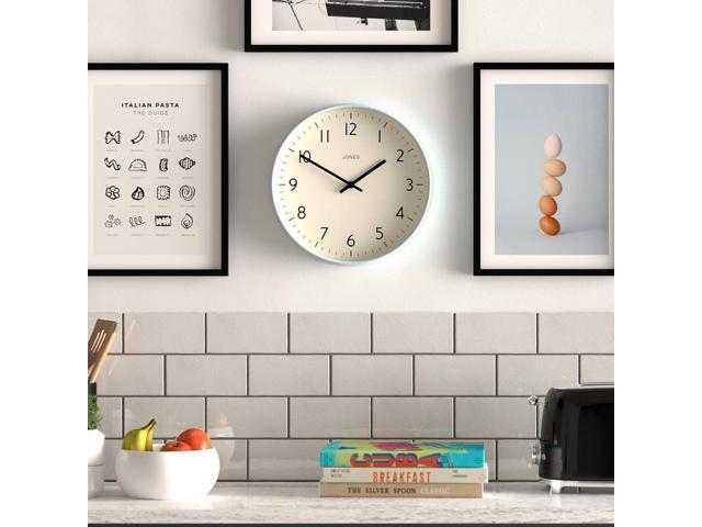 JONES CLOCKS Studio Wall Clock Modern Round Clock 12 inch Pale Blue Easy to Read Numbers Versatile Design for Kitchen, Living Room or...