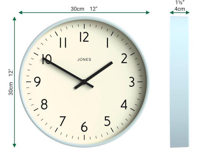 JONES CLOCKS Studio Wall Clock Modern Round Clock 12 inch Pale Blue Easy to Read Numbers Versatile Design for Kitchen, Living Room or...