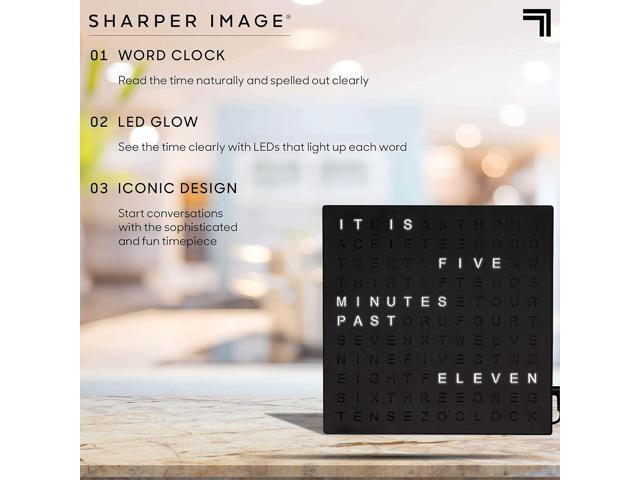 Sharper Image LED Light-Up Word Clock, 7.75' Modern Design, Electronic Accent Wall or Desk Clock, USB Cord & Power Adapter, Unique Contemporary...