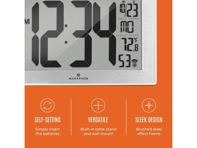 MARATHON Atomic Wall Clock with Stand, White Frame/Stainless Steel Finish - Large, 9-Inch Display - AM/PM or 24-Hour Time Format, Eight Time Zones...