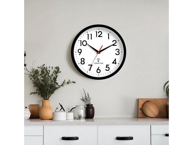 Atomic Wall Clock Analog 12 Inch Battery Operated Modern Decorative for Living Room Kitchen Office Bedroom Bathroom(Black)