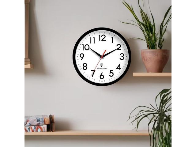 Atomic Wall Clock Analog 12 Inch Battery Operated Modern Decorative for Living Room Kitchen Office Bedroom Bathroom(Black)