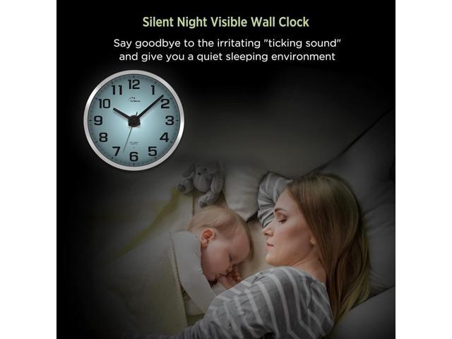 WallarGe Night Light Wall Clock for Bedroom - Silent Lighted up Wall Clock Glow in The Dark, Battery Operated Wall Clocks for Living Room/Kitchen,...