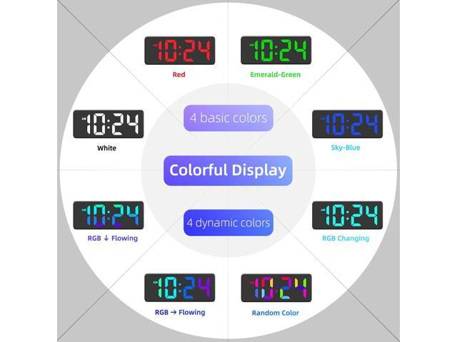 LED Digital Wall Clock with Dynamic RGB Display, Big Digits, Auto-Brightness, 12/24Hr Format, Modern Electric Small Silent Wall Clock for Living...