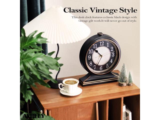 AYRELY Vintage Desk Clock Silent-Non-Ticking 10-inch dial Table Clock,Retro Mantel Clocks and Easy to Read for Living Room, Bedroom, Shelf...