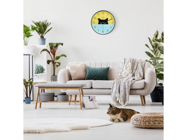 Lafocuse 12 Inch Silent Cat Wall Clock Battery Operated, Black Cat Clock Analog for Girls Room, Cute Animal Clock for Kids Bedroom