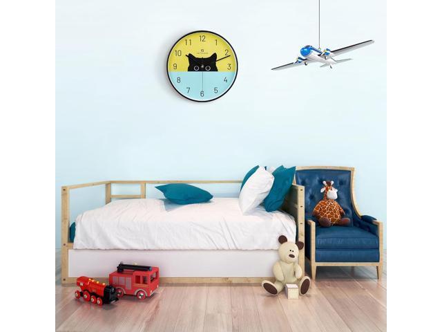 Lafocuse 12 Inch Silent Cat Wall Clock Battery Operated, Black Cat Clock Analog for Girls Room, Cute Animal Clock for Kids Bedroom