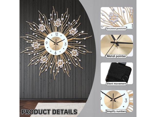 Large Wall Clocks, Silent Sunflower Shape Chic Decorative Wall Clock, Modern Non-Ticking Round Clock Dial Iron Metal Wall Clock for Living Room...