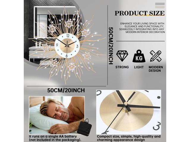 Large Wall Clocks, Silent Sunflower Shape Chic Decorative Wall Clock, Modern Non-Ticking Round Clock Dial Iron Metal Wall Clock for Living Room...