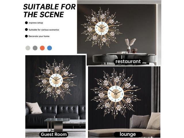 Large Wall Clocks, Silent Sunflower Shape Chic Decorative Wall Clock, Modern Non-Ticking Round Clock Dial Iron Metal Wall Clock for Living Room...