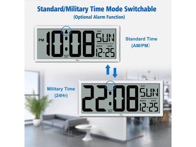 WallarGe 14.5'' Large Digital Wall Clock Battery Operated with Jumbo Numbers, Temperature and Date - Easy to Read and Set, Auto DST