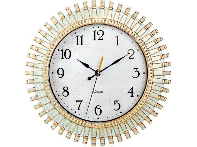 12' Retro Wall Clock, Silent Non-Ticking Round Clock, Aqua Battery Operated Quartz Clock, Plastic Vintage Clocks for Living Room Bedroom Kitchen...