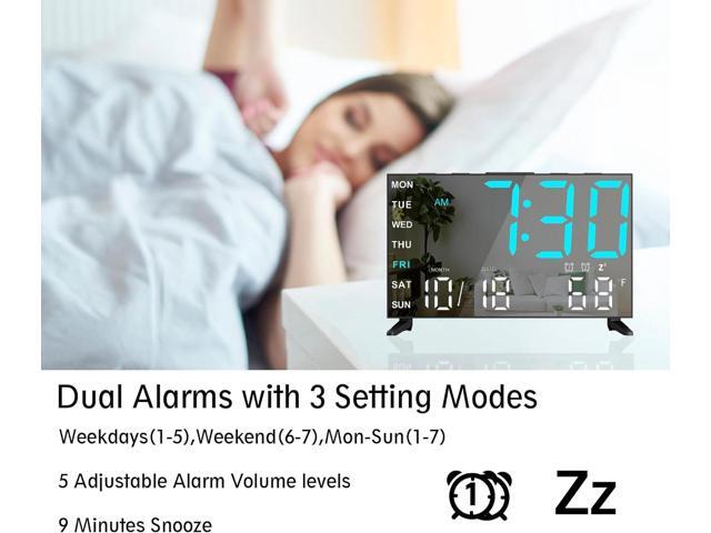 Mirror Digital Loud Alarm Clock,Indoor Temperature,USB Charging Port,Dimmer,Dual Alarms,Adjustable Volum,12/24H,Snooze,Perfect for Bedroom and...