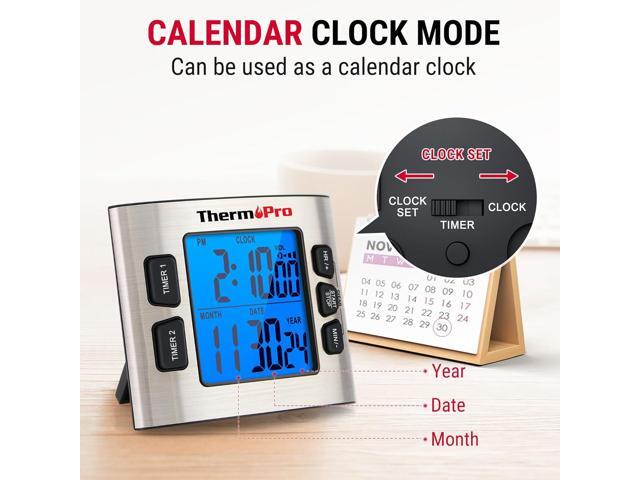 ThermoPro TM02 24 Hours Digital Timer with Dual Kitchen Timers for Cooking, Stop Watches Magnetic Timer Clock with Adjustable Alarm Volume & LCD...