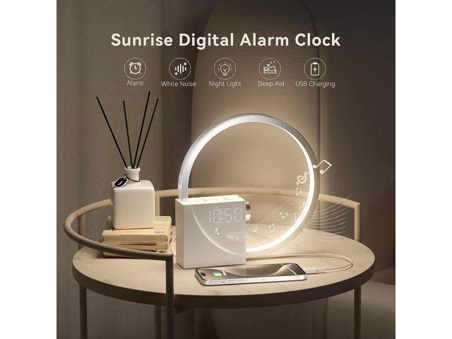 Vivilumens Sunrise Digital Alarm Clock, White Noise Sound Machine, Sleep Aid Timer with USB Port, Dimmable Digital Clocks Display, Snooze,10...