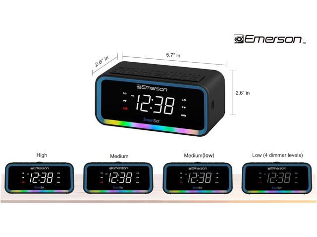 Emerson CKS1401 Smartset AM/FM Dual Alarm Clock Radio with 0.9 White LED Display with 4-Level Dimmer Control, USB-C Charging, and 2-Level...