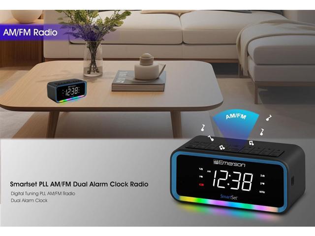 Emerson CKS1401 Smartset AM/FM Dual Alarm Clock Radio with 0.9 White LED Display with 4-Level Dimmer Control, USB-C Charging, and 2-Level...