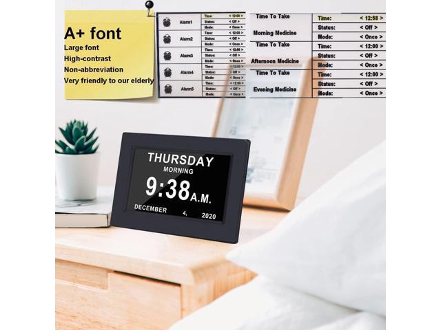 AINFTIME DST Clock with Day and Date for Elderly-3 Display Digital Calendar Alarm Day Dementia Alzheimers Clock with Extra Large Display (7in Black)