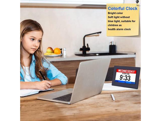 AINFTIME DST Clock with Day and Date for Elderly-3 Display Digital Calendar Alarm Day Dementia Alzheimers Clock with Extra Large Display (7in Black)