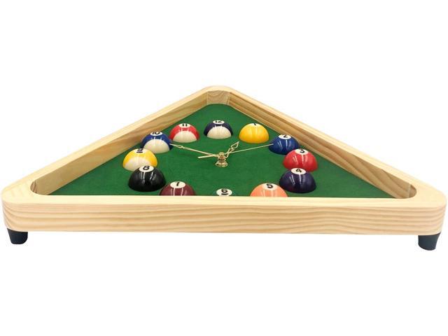 Yuanhe Billiards Pool Ball Clock - 14Inch Triangle Pool Table Cool Wall Clock with Solid Wood Frame,Great for Billiards Room,Pool Room,Game Room,Bar