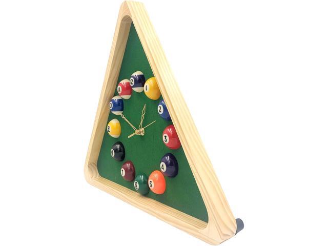 Yuanhe Billiards Pool Ball Clock - 14Inch Triangle Pool Table Cool Wall Clock with Solid Wood Frame,Great for Billiards Room,Pool Room,Game Room,Bar