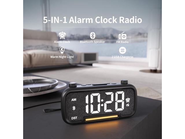 5-in-1 Alarm Clock Radio FM Radio, Hi-Fi Speaker Sound, Bluetooth Speaker, Auto-Off Timer, Night Light, Dual Charging Ports Ideal for Bedrooms,...