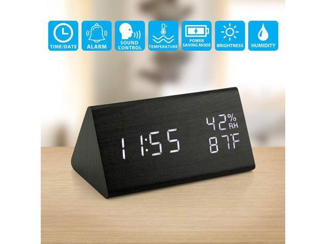 OCT17 Wooden Alarm Clock, Smart LED Digital Clock for Bedroom/desks, Upgraded with Time Temperature, Adjustable Brightness and Voice Control,...
