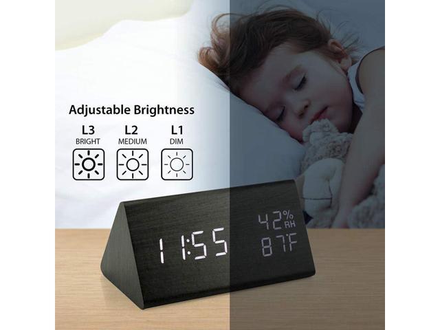 OCT17 Wooden Alarm Clock, Smart LED Digital Clock for Bedroom/desks, Upgraded with Time Temperature, Adjustable Brightness and Voice Control,...