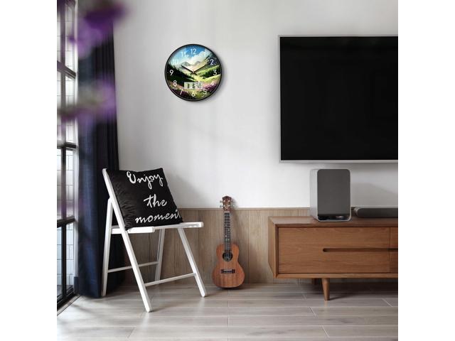 Digital Large Display Silent Wall Clock with Temperature Date Mountain Flowers Modern Non-ticking Battery Operated Mount Clocks Bathroom Kitchen...