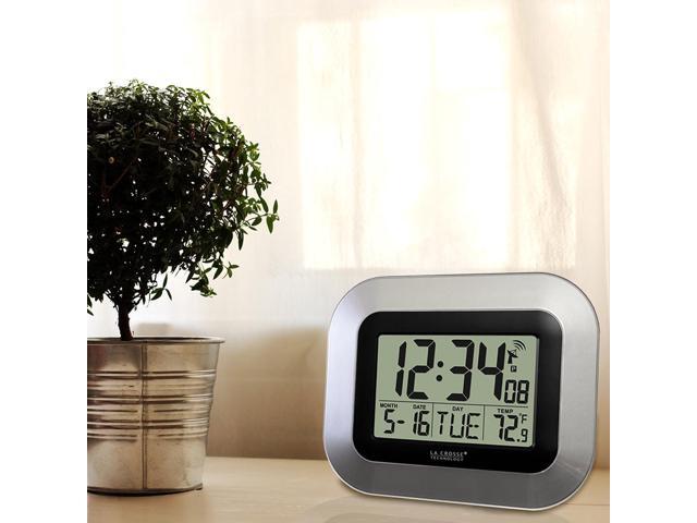 La Crosse Technology WT-8005U-S Atomic Digital Wall Clock with Indoor Temperature, Silver