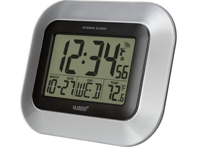 La Crosse Technology WT-8005U-S Atomic Digital Wall Clock with Indoor Temperature, Silver