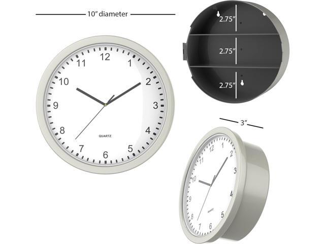 Wall Clock Safe - 10-Inch Battery-Operated Analog Timepiece with Hidden Shelf Storage for Secret Compartment Items and More by Stalwart (Silver/White)