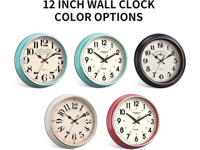 Wall Clock Metal 12.4' Vintage Retro Wall Clocks Countryside Style Silent Non Ticking Easy to Read for Living Room, Kitchen, Bedroom, Office,...