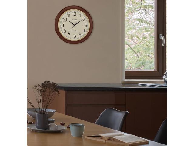 Bulova Atomic Time 2 Analog Wall Clock C5004 12.4' Wooden Frame, Sets Time Automatically Quartz Movement Battery Operated Classic Design