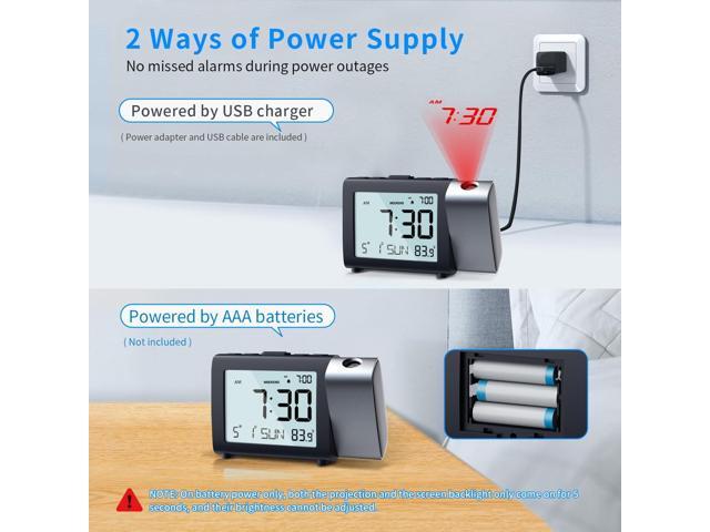 Projection Alarm Clock for Bedroom: Digital LCD Clock with Temperature Date Snooze 12/24H and Weekend Mode, Easy Set Dimmer Clock with 2-Levels...