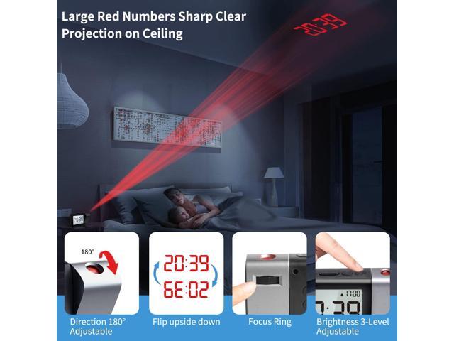 Projection Alarm Clock for Bedroom: Digital LCD Clock with Temperature Date Snooze 12/24H and Weekend Mode, Easy Set Dimmer Clock with 2-Levels...