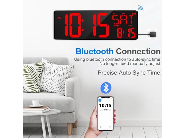 XREXS 17.2' Large Digital Wall Clock Bluetooth Sync Time, Precise Atomic Clocks with Remote Control, Adjustable Dimmer Grandfather Clock,...