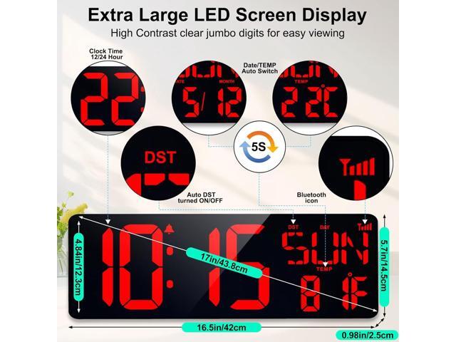 XREXS 17.2' Large Digital Wall Clock Bluetooth Sync Time, Precise Atomic Clocks with Remote Control, Adjustable Dimmer Grandfather Clock,...
