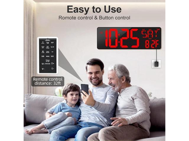 XREXS 17.2' Large Digital Wall Clock Bluetooth Sync Time, Precise Atomic Clocks with Remote Control, Adjustable Dimmer Grandfather Clock,...
